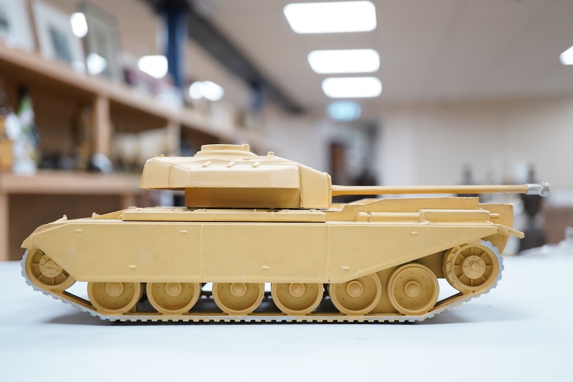 A boxed Britains Centurion Tank (No.2154), in desert warfare sand coloured finish, box with illustrated lid, complete with the original packet for the aerials, however aerials missing